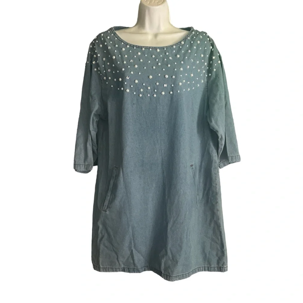 R1983 Denim Pullover Tunic Dress - Picture 1 of 6